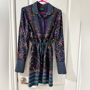 SALONI Jewel Coloured Silk Print Mini Dress (Sz 4)